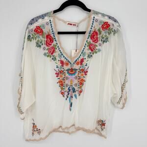 Johnny Was Klarah Embroidered V Neck Dolman Sleeve NEW Womens Blouse Small